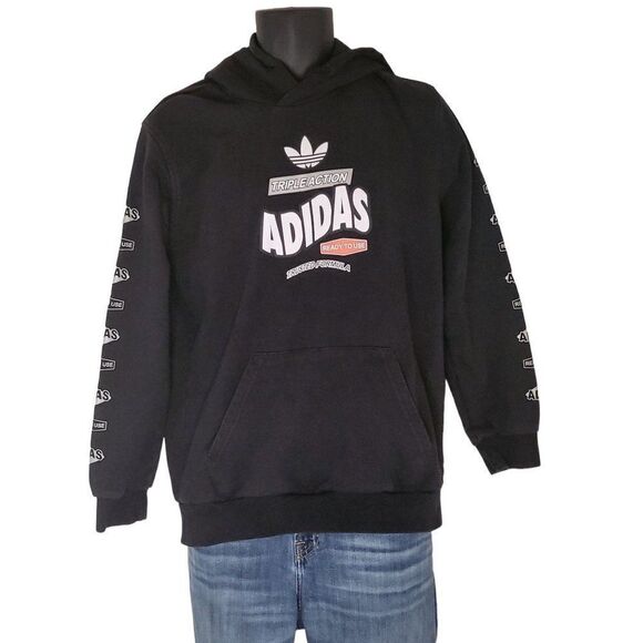 Adidas Hoodie Men Sz M‎ Triple Action Ready To Use Black Drawstring Athleisure - Picture 1 of 6